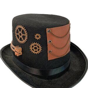 Unisex VTG Festival Adult Steampunk Black Top Hat Gears Chains Size OS 23" 7736